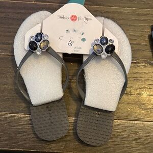 lindsay phillips Gray Jeweled Thong Sandals